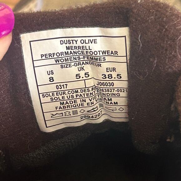 Merrell Moab 2 Vent Hiking Shoes Dusty Olive Women's 8 Vibram Select Dry - Picture 4 of 11